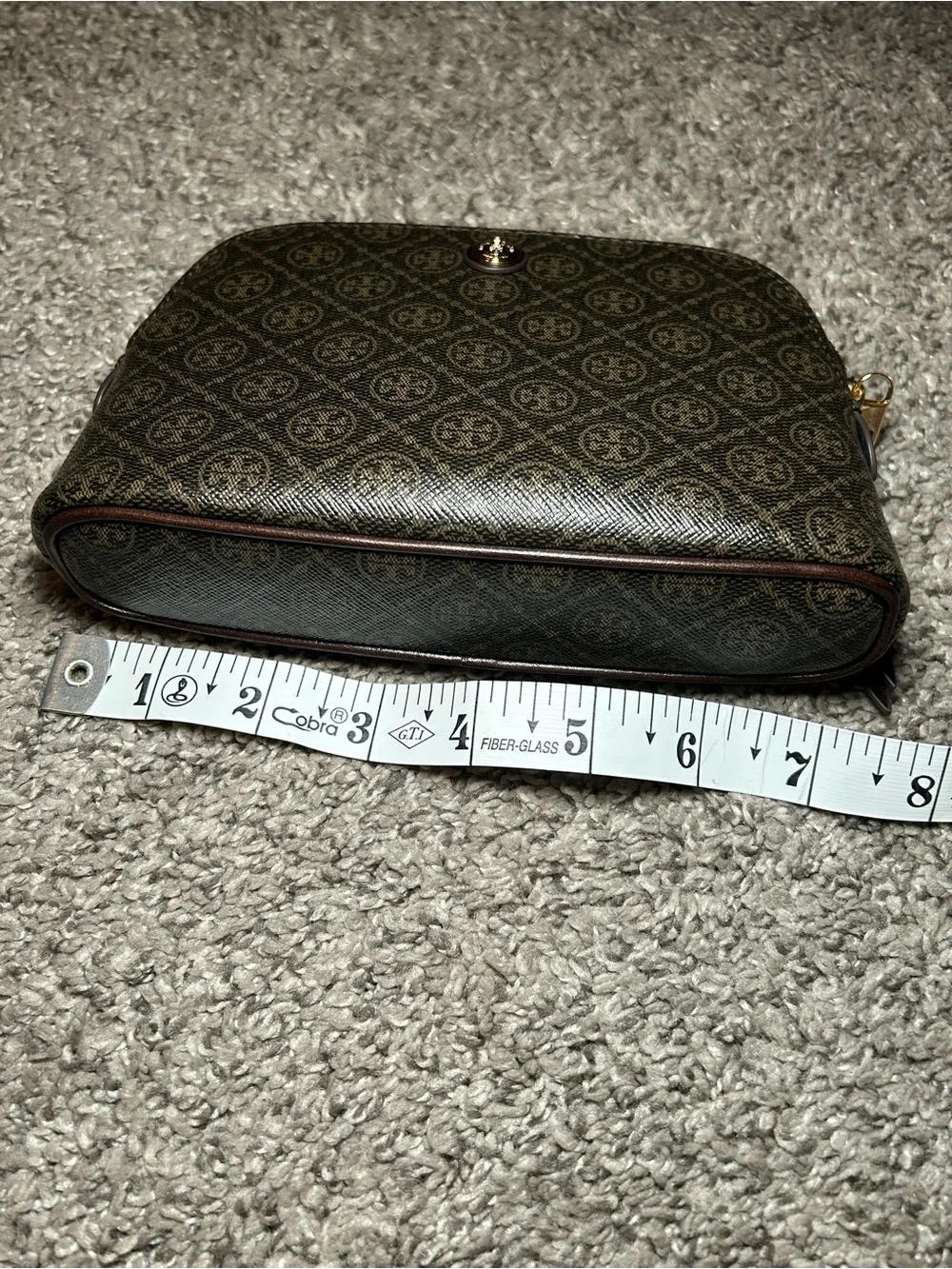 NWOT! Tory Burch T Monogram Brown Cosmetic Case with Gold Emblem